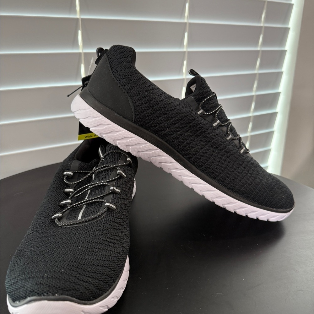 NWT Athletic Works Black Knit Shoes with White Accents